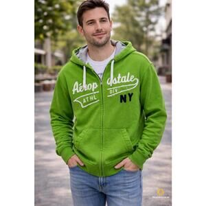 Aeropostale Green Full Zip Hoodie Men’s Large Athl Div NY Logo Hooded Sweatshirt